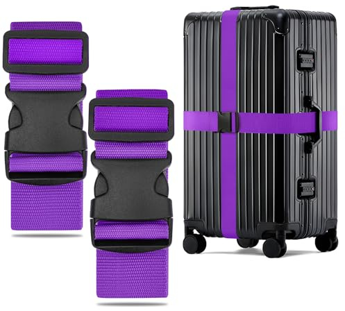 WISYOK Luggage Straps Extended, 2 Pack, 130-250cm Adjustable, Purple | Case Strap for Suitcase, Luggage Belt with Quick Release Buckle, Suitcase Identifier for Travel, Flight, Vacation, Trip
