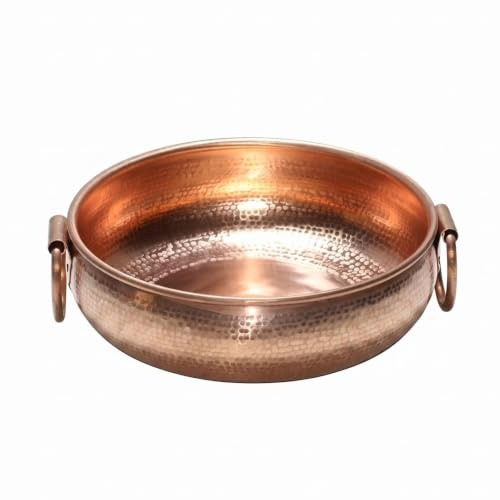PETSOLA Olla Cobre Martillado Resistente Al Térmico Olla Inducción Bowl bajo Cuenco Caliente Cobre para, Cobre Martillado Con Asas, Olla De Inducción, Sopa Clara, 28cm