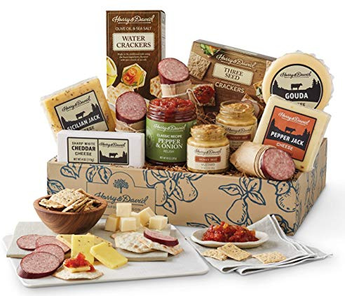 Harry & David Supreme Meat And Cheese Gift Box, Food Gift Basket, Charcuterie Platter, Food Baskets With 4 Cheese Blocks, 4 Sausages, 2 Sets Of Crackers, Relish & Honey Mustard Sauces