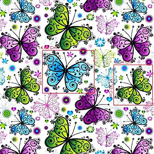 100x160cm Schmetterling 100% Baumwolle Baumwollstoff Kinder Meterware Handwerken Nähen Stoff (Schmetterling Grün Lila, 100x160cm (11,99€/m))
