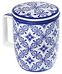 TEA SHOP - Taza de Té o Infusiones con filtro, infusor y tapa - Mug Harmony Azulejo Portugués - Fabricada en Porcelana con diseño exclusivo y original