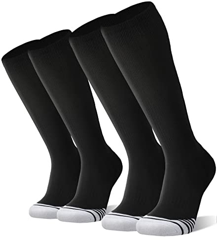 FITRELL 2 Pack Baseball Socks Soccer Softball Socks for Kids Youth Men & Women Over-the-Calf Knee High, Black, Small