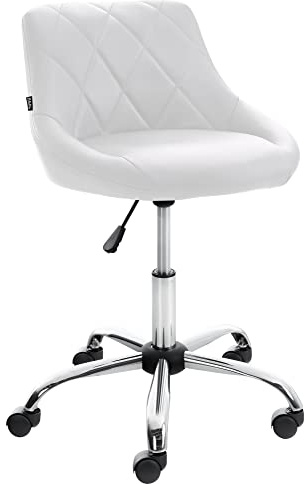 CLP Sgabello Da Lavoro Lazio In Similpelle I Con Ruote, Colore:bianco, Materiale:Ecopelle