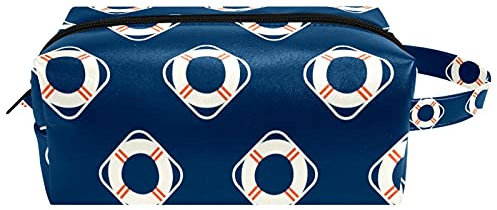 Hanging Cosmetic Bag, Nautical Travel Lifebuoy Blue Water-Resistant Toiletry Travel Bag for Women Mens Girls Kids, Portable Leather Makeup Small Pouch