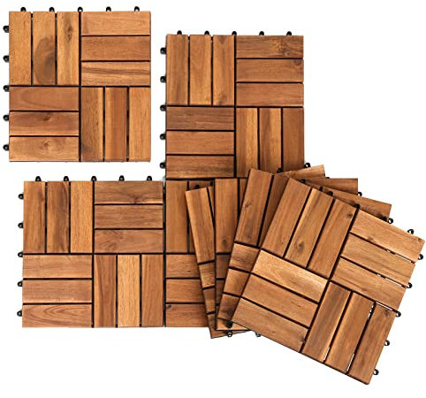 Herrselsam Dalles de terrasse en bois d'acacia, 30 x 30 cm, 12 lattes de 1 m², carreaux de sol adaptés comme carreaux de terrasse et de balcon (33 pièces)