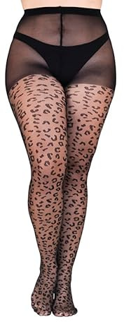 Gi&Gi collant donna curvy,collant taglie forti donna fantasia (IT, Testo, XXL, 3XL, Plus, Regular, Nero LEOPARDATO)