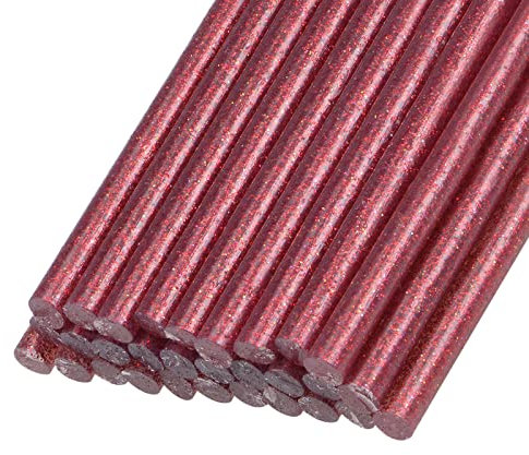 Rebower Colla a Caldo Stick Mini Adesivo Colla a Caldo Colla Pistola Sticks, [per Arte, Artigianato, Fai-da-Te, Card Creazione] - 0,27 x 4/Glitter Rosso/30pz