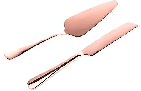 2 Pezzi Set di Coltelli Torta, Acciaio Inossidabile Set Taglio Torta Set TagliaTorta Set Coltello e Server per Torta Nuziale Per Feste Compleanni Celebrazioni (Oro Rosa)