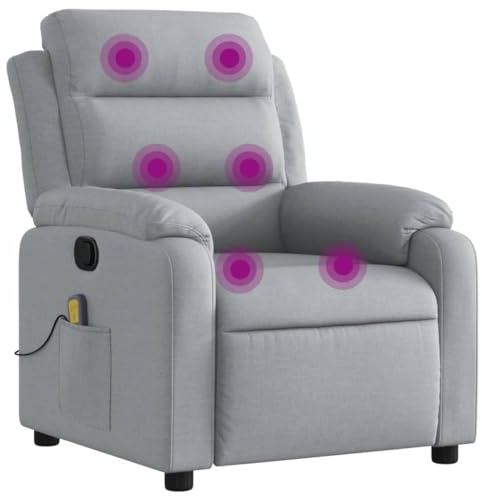 vidaXL Massagesessel, Sessel Verstellbare Rückenlehne Fußteil, Fernsehsessel Relaxsessel mit Liegefunktion, Liegesessel Polstersessel Ruhesessel, Hellgrau Stoff