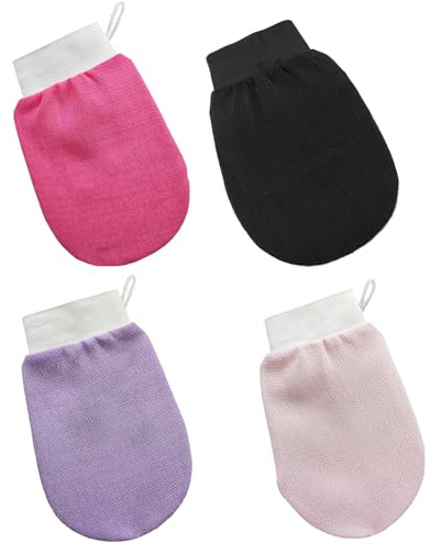 4 Pièces Gants Exfoliants, Gants de Gommage Corporel, Gants de Douche Exfoliants, Gants de Nettoyage en Profondeur, Gants Exfoliants pour Hommes et Femmes (Quatre Couleurs)
