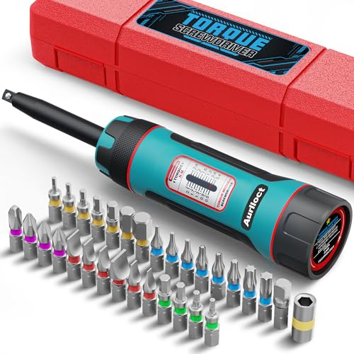 Aurlloct Langer Drehmomentschraubendreher Satz 1/4 Zoll, 0.4-2.4 Nm, mit S2-Stahlbits, für Reparaturen im Haushalt und Fahrradwartung, 32-Tlg