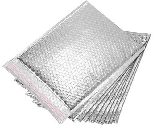sourcing map Thermal Bubble Mailer, 11.8 × 9.8 Inch Silver Self Seal Cool Bubble Mailers Foil Mailing Envelopes for Books,Food,Cosmetics, Pack of 10