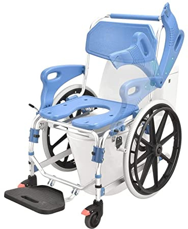 Silla de transferencia de ducha, silla de ruedas, silla de inodoro para ancianos, silla de baño para discapacitados, silla de inodoro con ruedas, respaldo cómodo, reposabrazos abatible de 360°, silla