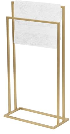 FRAMADO – Porte-Serviettes sur Pied – Porte-Serviettes Debout – L x P x H 45 x 21 x 86cm - en Métal, avec Patins Antidérapants, Stable, Produit UE, sans Montage – Vivo avec 2 Barres Or