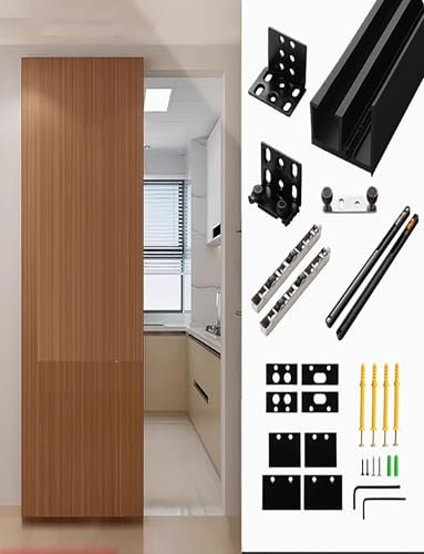 Heavy Duty Concealed Sliding Barn Door Hardware Set Floating Door with Wall - Mount Design. features soft - close functionality for a quiet and smooth operation(120cm/47in)