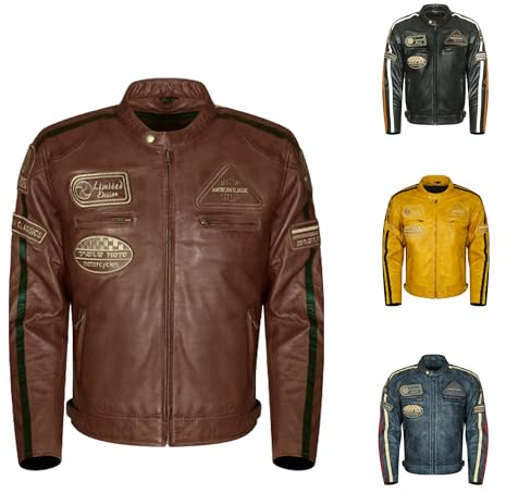 Generico Giubbotto Moto Uomo in Pelle di Agnello – Stile Café Racer & Custom Harley | Vintage Cerato a Mano con Protezioni CE