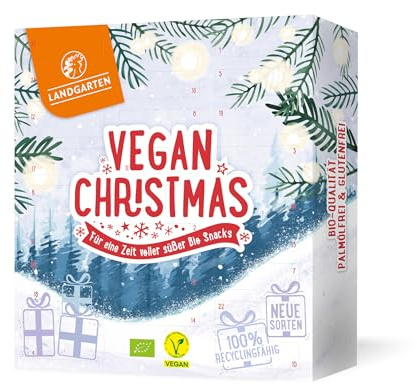 UMBRELLA® Calendario dell’Avvento Bio 2025 Vegan Christmas – Frutta secca,semi e frutti vegani ricoperti di cioccolato fondente,al latte vegetale e bianco–24 prelibatezze vegetali, senza olio di palma