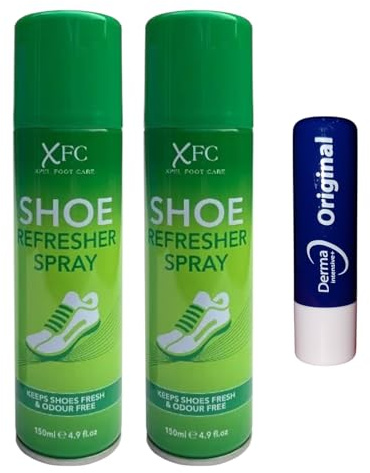 Foot Care shoe Refresher Spray Keeps Shoes Fresh & Odour Free, 150ml,Twin PACK With Free Orignial Lip Balm
