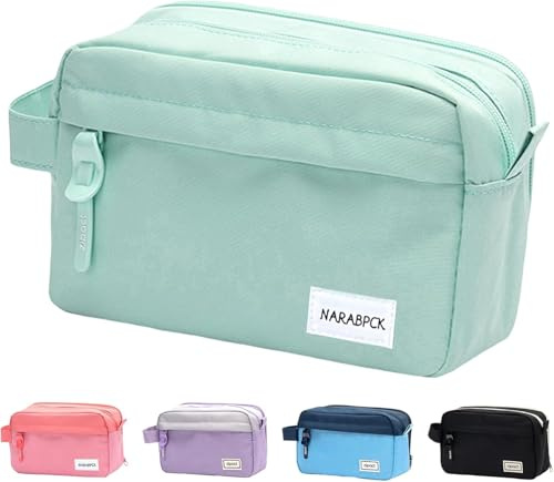 Estuche para lápices con 3 compartimentos de gran capacidad, estuche con cremallera duradera, estuche para lápices para niñas, niños y adolescentes, material de oficina - Negro, verde