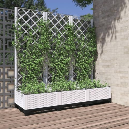 Refined Blumenkübel Pflanzkasten Blumentopf Blumenkasten Rankhilfe Spalier Gartenspalier Pflanzkübel mit Rankgitter Weiß 120x40x121,5 cm PP