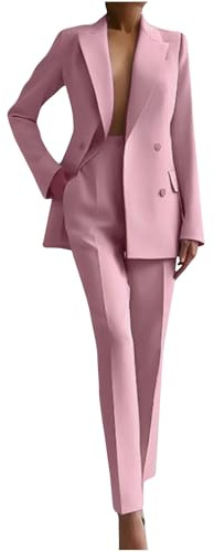 Mrat Women's Trouser Suits 2 Piece Blazers Sets Ladies Elegant Work Business Petite Outfits Long Sleeve Open Front Button Jackets Elastic High Waist Casual Solid Formal Office Wedding Party
