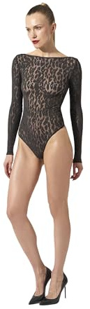 Wolford Leo String Body For Women Long Sleeve Bodysuit With Animal Motif Sheer Panels Circular Knit And Round Neckline fairly light/black Multicolored Small