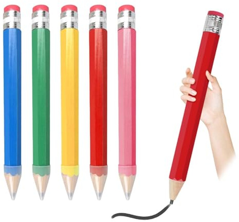 5 stycken roliga stora pennor, extra enorma 34 cm, stora pennor, gigantiska pennor, jättepennor med huva och gummi, lämplig för barn, skola, hem, kontor, rekvisita, presenter och dekorationer