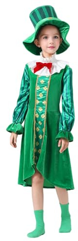 Generisch Robe ethnique irlandaise pour fille pour la Saint Patrick, événements, spectacles, cosplay, mode festive pour enfants, vert, 7-8 ans