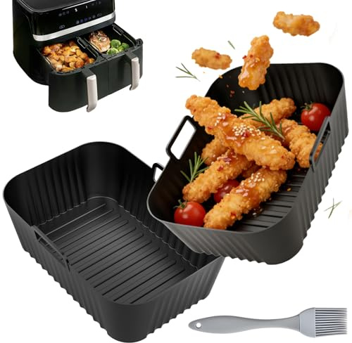 HA BIN Set 2 teglie in silicone per friggitrice ad aria Dual Zone 9L (2×4,5L) – Riutilizzabile, lavabile in lavastoviglie, accessorio airfryer per doppio cestello, compatibile Russell Hobbs 27681-56