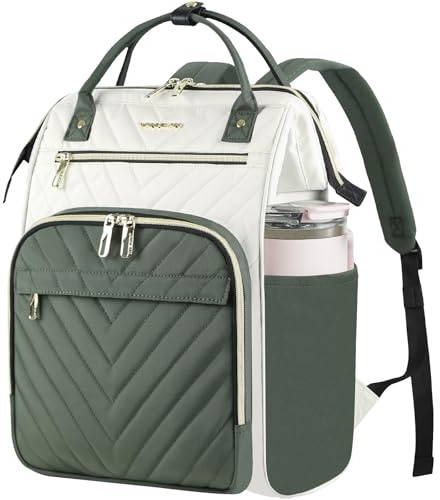 VANKEAN Laptop-ryggsäck för kvinnor 15-17 tum snygg datorryggsäck, Beige-armégrön, 15.6, Laptop ryggsäck