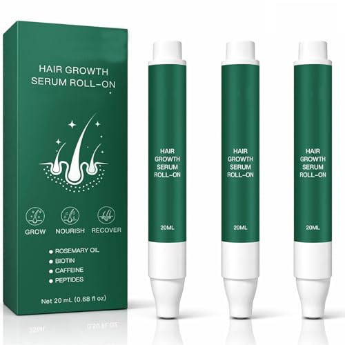 3 Piezas Sérum Capilar Roll-on para Crecimiento del Cabello con Romero, Biotina, Cafeína y Péptidos, Aceite Esencial de Cuidado Cuero Cabelludo, Estimulador Fuerte y Reparador