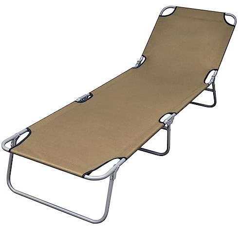QJBSAVVA Sdraio da giardino pieghevole con schienale regolabile, colore tortora, 189 x 58 x 27 cm, a tre gambe, in robusto tessuto Oxford e acciaio, per giardino, terrazza, balcone, campeggio