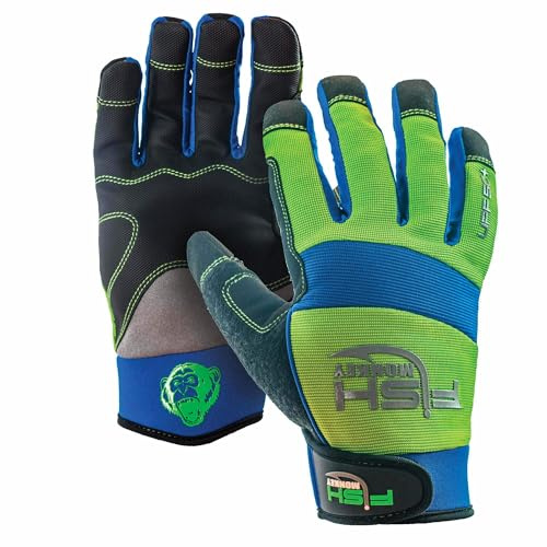 Fish Monkey Easy Work Non-Slip Grip Fishing Glove - Neon Green/Royal L