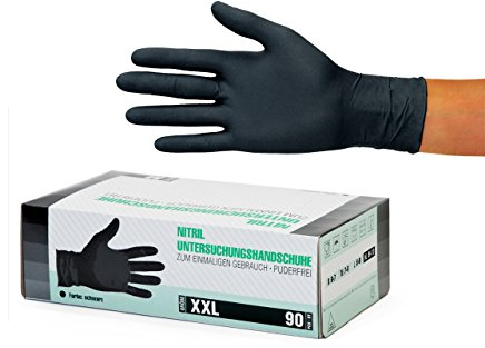 Guanti in Nitrile, 100 pezzi scatole (XXL, Nero), guanti da visita monouso, senza polvere, guanti per la pulizia, cucina sanitaria, pulizia della cucina, senza lattice, pulizia sicurezza manipolazione
