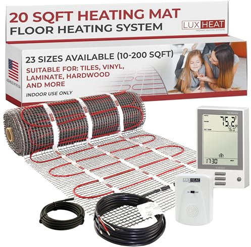 LuxHeat 20 sqft Heated Floor Mat Kit, Prog Thermostat - 120V Floor Heat