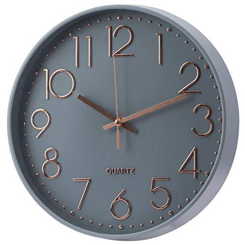 Wall Clock Battery Operated Silent Non-ticking Wall Clock 12 Inch Modern Quartz Design Decorative Indoor Kitchen Office Grey