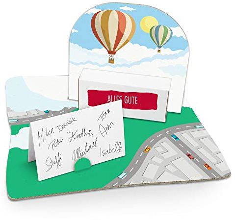 itenga Geldgeschenk I Motiv Heißluftballon/Ballonfahrt I Geburtstag I Mitbringsel I Gutschein I Geschenkverpackung mit Bodenplatte, Geschenkkarte und Stickerbogen - zum Basteln und Dekorieren