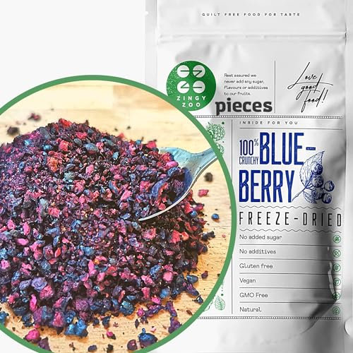 Piezas de Arandanos Deshidratados Sin Azucar | 100% Vaccinium Myrtillus Nature Wild Berry | Fruta Liofilizada Arandano Wild Blueberry Powder | Arándano Negro | Freeze Dried Fruit Blueberry | ZingyZoo