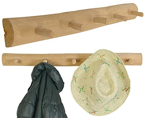 Möbelbörse XL Wandgarderobe Teak Holz Garderobe 5 Haken Baumstamm Leiste Wand Haken Echtholz Vintage 80cm