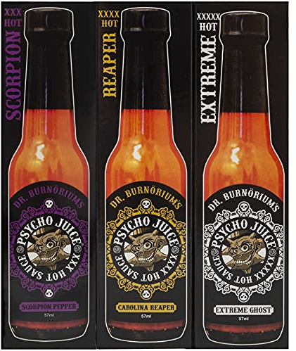 Psycho Juice Mini Three Pack Hot Chilli Pepper Sauce 3 x 59ml Bottles (Super Hot)