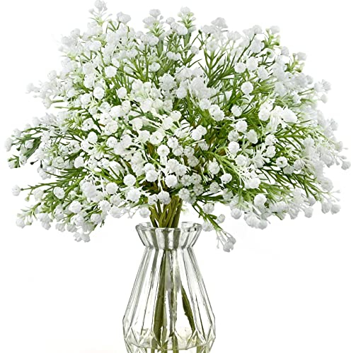 twirush 12Pcs Schleierkraut Künstlich, Gypsophila Künstlich Blumen Wie Echt, Plastik Schleierkraut Kunstblumen Dekor für Hochzeit, Party, Braut, Büro Dekor(Weiß)