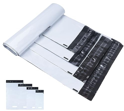 ilauke 60 Stück Versandbeutel Versandtasche, 4 Größe C5 A4 B4 A3 Versandtaschen Plastiktüten mit “Thank You” Versandtaschen Selbstklebend Blickdicht und Reißfest für Kleidung Und Textilien, Weiße