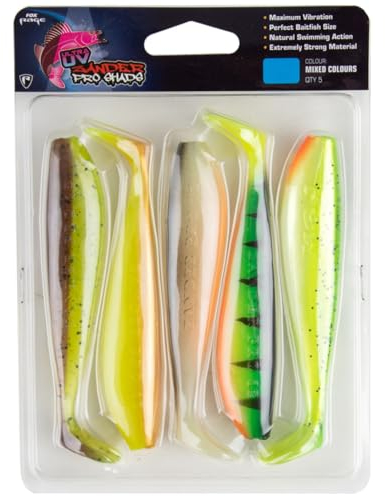 Fox Rage Gummiköder zum Jiggen & Spinnangeln auf Raubfische - Zander Pro Shad Mixed UV Colour Pack, 5 Stück, Länge: 10cm