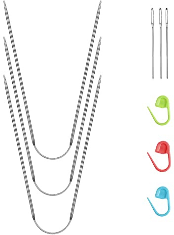 HOTUT runda sticknålar i rostfritt stål, 3 st 2 mm sticknålar med 3 handsömnadsnålar + 3 markspännen, cirkulära sticknålar för nybörjare, rundstickor för jumper, sjal, filt, halsduk av stora projekt