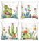 Bonhause Fundas de Cojín Cactus Tropicales 45 x 45 cm Funda de Almohada Flores Hojas Plantas Suculentas Terciopelo Suave Verano Cojines Decorativos para Sofá Cama Hogar Jardín Exterior Juego de 4