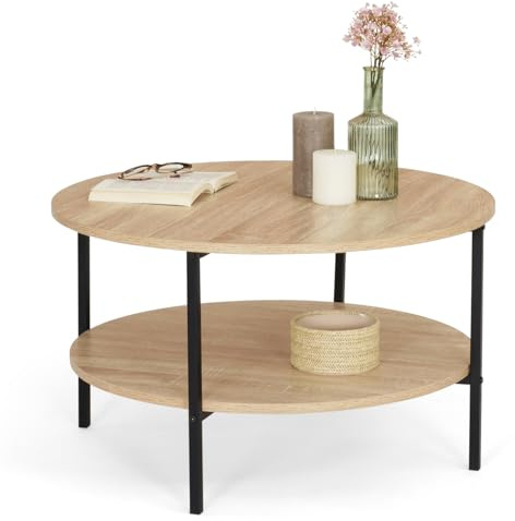 IDMarket – Mesa baja doble bandeja redonda Detroit 70 cm diseño industrial