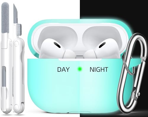 R-fun Kompatibel mit AirPods Pro 2 Hülle mit Reinigungsset, Vollschutzsilikon für Apple AirPods Pro 2023/2022/2019 Ladecase[LED anteriore visibile], Leuchtendes Blau