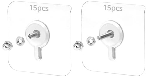 QWORK® 30uds. Tornillos adhesivos pared, clavos pared sin taladro, Varilla roscada de 8 mm/16 mm, 6x6 cm, Carga de 10 kg