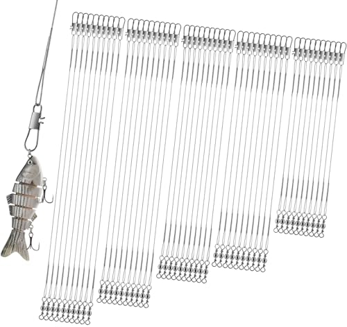 Realure 50 Stücke Stahlvorfach Hecht Angeln Set mit Wirbel & Snaps, 5größen Edelstahl Fischen Angelzubehör Raubfisch, Vorfach Angeln Vorfächer zum Spinnangeln, Vorfachschnur Für Salzwasser Süßwasser
