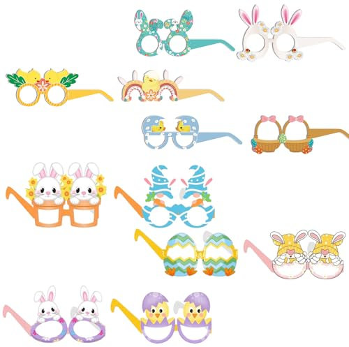 Fadcaer“ 12 Stück Osterparty-Brillen, Hasen-Papierbrillen, Masken, ausgefallene Foto-Requisiten, Brillen, Ostereier, Cosplay-Brillenrahmen, neuartige Dekorationen, Brillen für Damen, Kinder, Kinder,